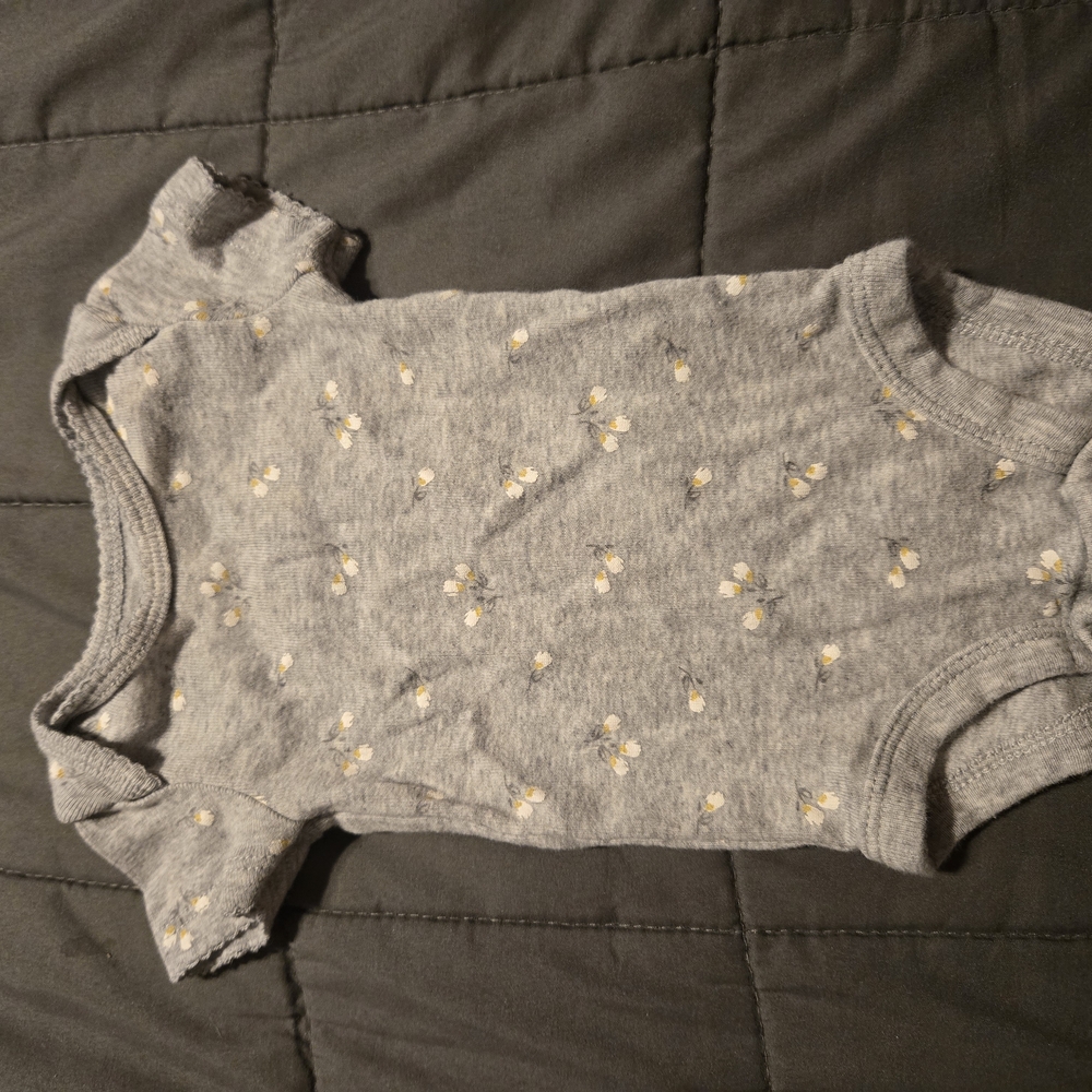 Gray Baby Onesie with Floral Pattern